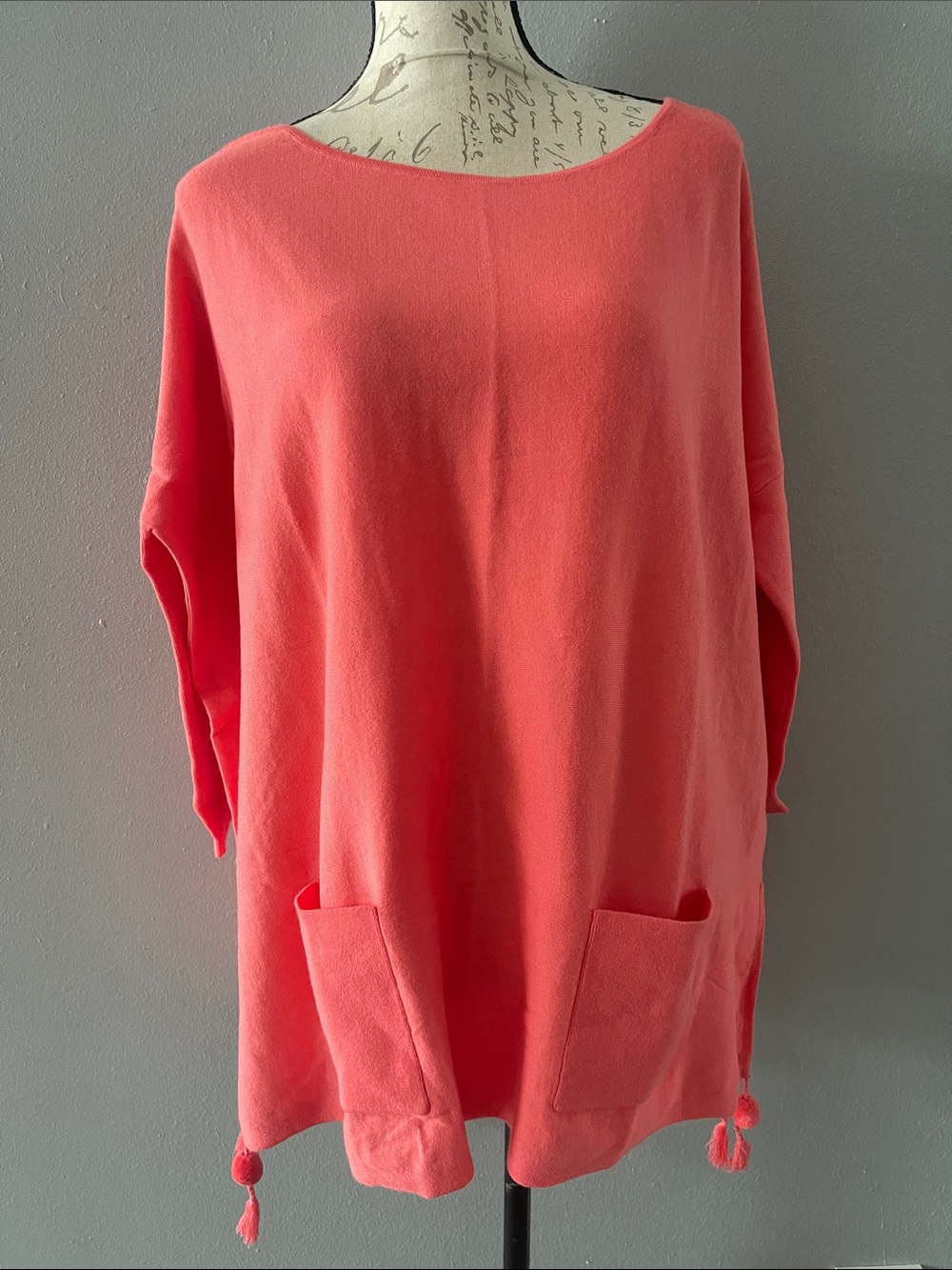 Lilly Pulitzer Coral Pocket Tassel Tunic Sweater